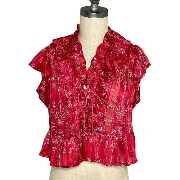 Sabina Musayev Red Ruffle Babydoll Top Short Lace Front - Picture 2 of 9